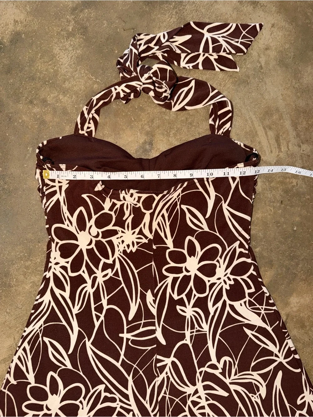 City Triangles Brown Cream Floral Halter Mini Dress Y2K Boho Cottage M (S Fit)